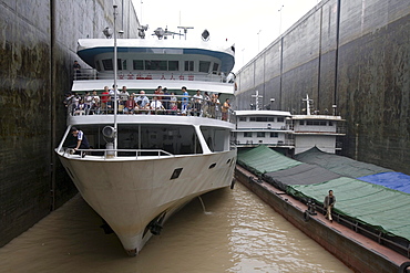 Ships inside Three Gorges Dam Shiplock, Sandouping, Yichang, Xiling Gorge, Yangtze River, China