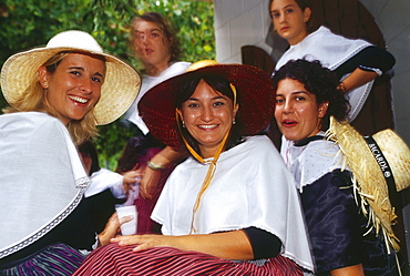 Women in traditional dress, Procession, Wine Festival, Benissalem. Mallorca, Spain