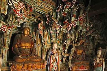 Statues of Buddha and Shakyamuni, Hanging Monastery, Heng Shan North, Shanxi province, China, Asia