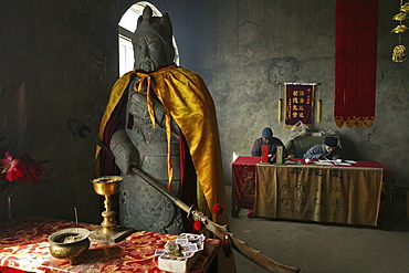 Temple guard in the summit temple, Northern Terrace, Mount Wutai Shan, Five Terrace Mountain, Buddhist Centre, town of Taihuai, Shanxi province, China