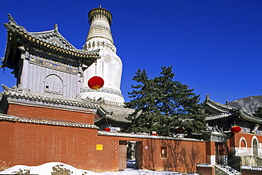 gate and high walls of Luo Hou monastery, Great White Pagoda, Wutai Shan, Five Terrace Mountain, Buddhist Centre, town of Taihuai, Shanxi province, China, Asia