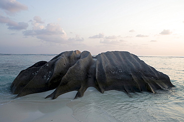 Granite Rock at Sunset, Anse Source D'Argent Beach, La Digue Island, Seychelles