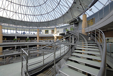 Interior view of the entrance hall of the Deutsche Bank, Kirchberg, Luxembourg city, Luxembourg, Europe