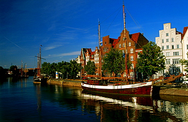 Trave City and museum harbour, Luebeck, Schleswig-Holstein, Germany, Europe