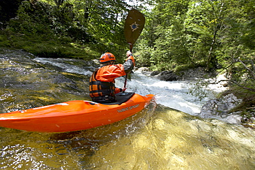 Man, Kajaker, Creek, Wildwater, Gimbach, Salzkammergut, Salzburger Land, Austria