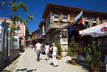 People in an alley at Sosopol, Black Sea, Bulgaria, Europe