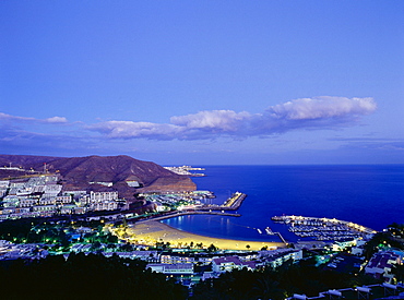 Marina and beach, Puerto Rico, bathing resort, Gran Canaria, Canary Islands, Atlantic Ocean, Spain