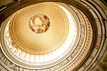 Dome ceiling, Rotunda interior, United States Capitol, the United States Congress, the legislative branch of the U.S. federal government, Washington DC, United States, USA