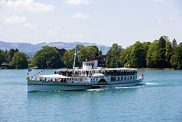 Steamer DS Bluemlisalp, Lake Thun, Bernese Oberland (highlands), Canton of Bern, Switzerland