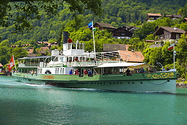 Steamer DS Loetschberg on River Aare on the way to Lake Brienz, Interlaken, Bernese Oberland (highlands), Canton of Bern, Switzerland