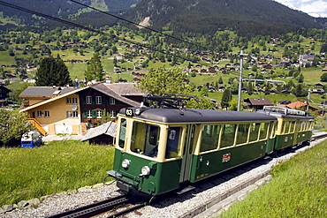 Jungfraubahn on the way from Grindelwald to Kleine Scheidegg, Bernese Oberland (highlands), Canton of Bern, Switzerland