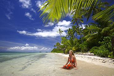 Woman at the beach, Fafa Island Resort, Tonga, South Seas