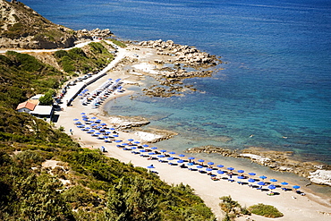 Aerial shot of Faliraki Beach, Faliraki, Rhodes, Greece