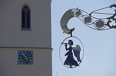 Herbertingen, restaurant sign with angel, Baden-Wuerttemberg, Germany, Europe