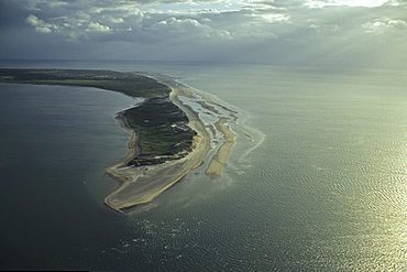 aerial photo of Amrum and saand dunes, one of the North Frisian Islands on the German coast of the North Sea in the Federal State of Schleswig-Holstein