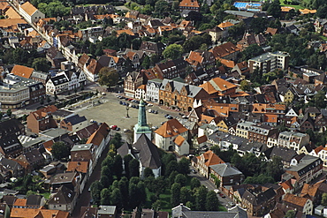 aerial photo of Glueckstadt historic market square, Elbe river, Schleswig Holstein, northern Germany