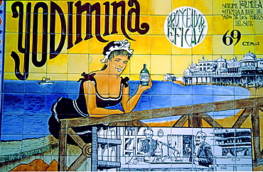 Spain, Cadiz, old fashion advertisment for drugstore, azulejos