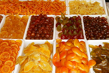 France, Nice, Cours Saleya, market stall with crystallised fruit