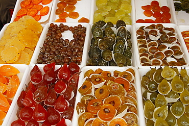 France, Nice, Cours Saleya, market stall with crystallised fruit