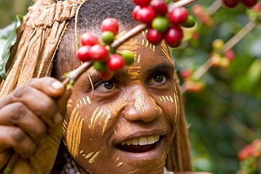 Portrait of a girl on a coffee plantation, Langila, Highlands, Papua New Guinea, Oceania