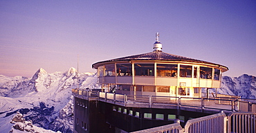 Switzerland, swiss alps, Schilthorn, piz Gloria, 2970 m, sunset