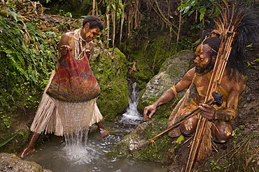 Woman washing coffee beans, Coffee plantation, Langila, Highlands, Papua New Guinea, Oceania