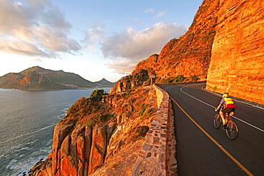 Person on bicycle, Chapmans Peak, Cape Peninsula, South Africa