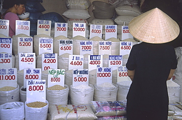 Market stand with rice, Hanoi, Vietnam