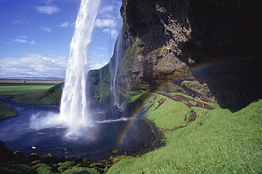 Rainbow and waterfall, Seljalandsfoss, Seljaland, Iceland