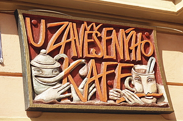 Cafe sign, Little Quarter, Prague, Czech Republic