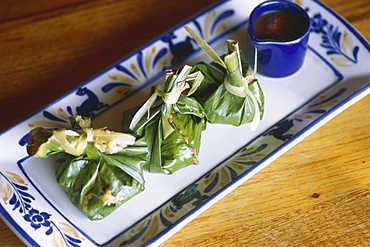 Close up of Tamales, Restaurant, La Casa que canta Zihuatanejo, Mexico, America