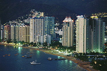 The beach and highrise buildings at Playa Icacos, Acapulco, Mexico