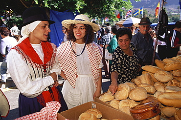 Women in traditional dress at Romeria village festival, Santa Lucia, Gran Canaria, Canary Islands, Spain