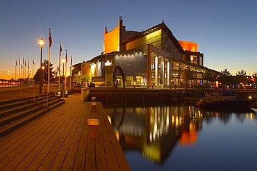 View at Goeteborgs Operan Opera at the harbour Lilla Bommens Hamn at sunset, Goeteborg, Sweden