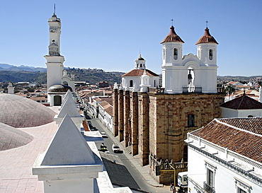 View from the steeple of San Francisco church down to Sucre, Bolivia, South America