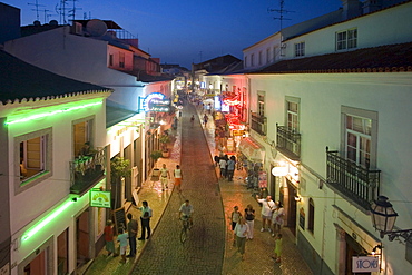 Portugal Algarve Lagos main street. nightlife, restaurants, twilight