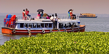 India Kerala house boat in backwater lake