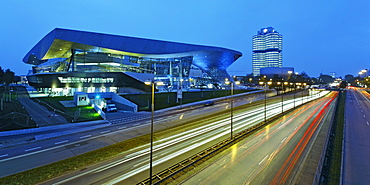 Bavaria Munich BMW World . New distribution center near BMW administration tower and BMW museum