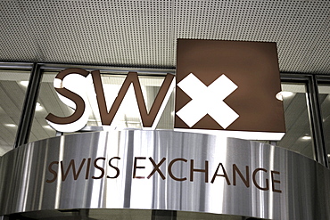 Switzerland, Zurich, stock exchange, swiss Exchange sign, entrance Schweiz, Zuerich, Boerse, Eingang, SWX