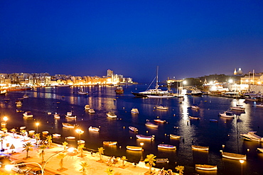 View at the illuminated promenade at Marsamxett Harbour, Sliema Creek, Sliema, Malta, Europe