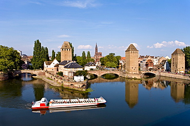 Medieval Pont Couverts, River Ill, Strasbourg, Alsace, France