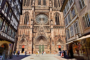 Strasbourg cathedral, Cathedral of Our Lady and Rue Merciere, Strasbourg, Alsace, France