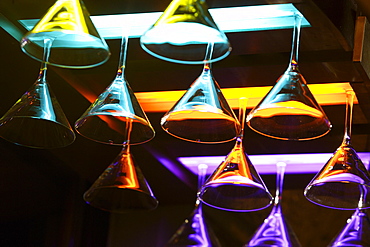 Glasses in a bar in Ausros Street, Lithuania, Vilnius