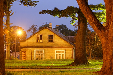 Wooden houses in the old town of Telsiai, Lithuania