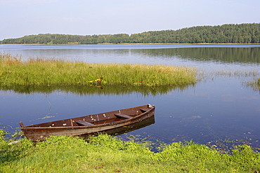 Rowing boat at Lake Lusis in Paluse, Aukstaitija national park, Lithuania