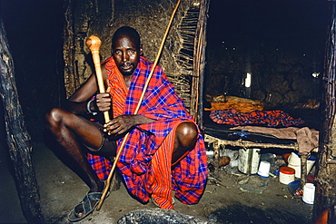 Massai headman in his typical house, Tanzania, East Africa