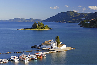 The convent of Panaghia Vlaherna and the Mouse Island, Corfu, Ionian Islands, Greece