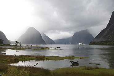 Mist-Covered Mitre Peak, Milford Sound, Fiordland National Park, South Island, New Zealand