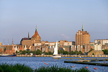 Overview, River Warnow, Old Town, Rostock, Baltic Sea, Mecklenburg-Western Pomerania, Germany