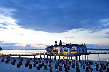 Pier at dawn, Sellin, Ruegen, Baltic Sea, Mecklenburg-Western Pomerania, Germany